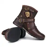 OTTO 2018 New Punk Genuine Leather Men Ankle Boots Lace Up Mens Military Cowboy Boots High Top Strap Breathable Cool Men Shoes