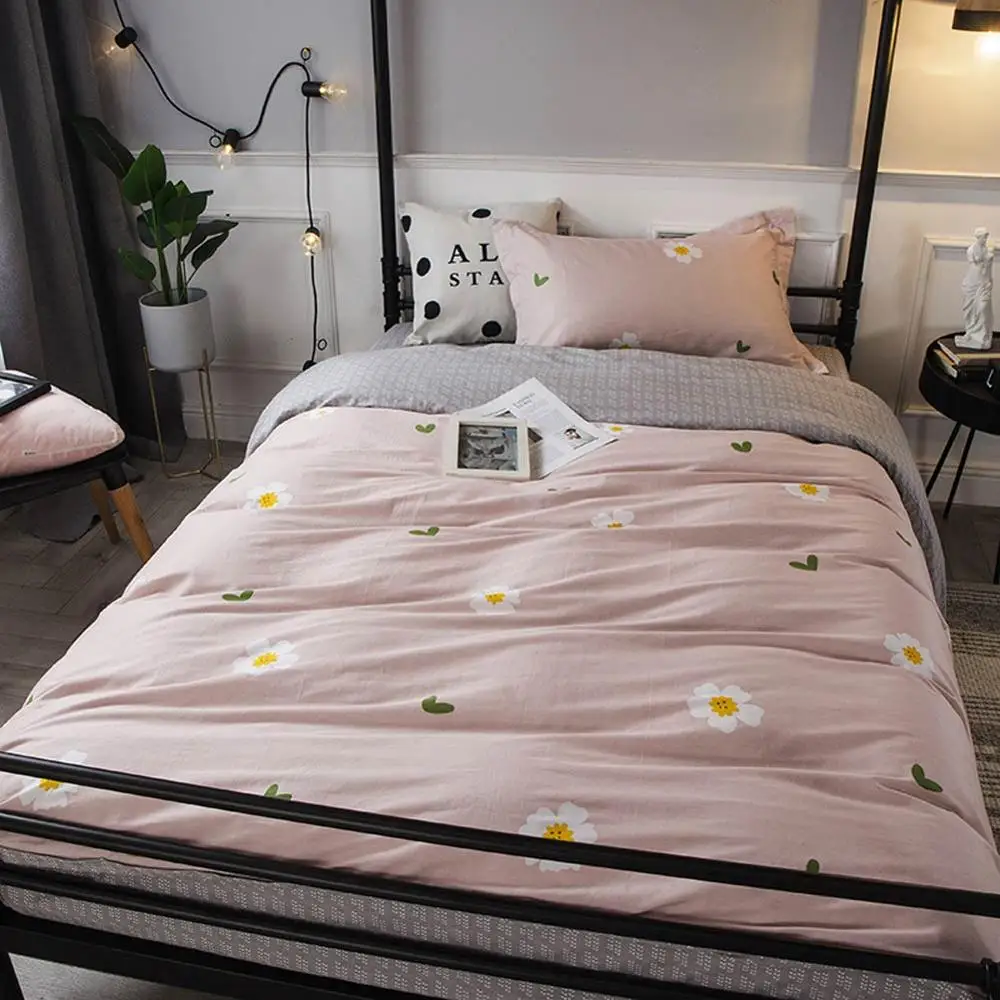 

2019 White Flowers Pink Dormitory 3pcs Bedding Set Twin Hypoallergenic Cotton Bedlinens Duvet Cover Set Single Bed