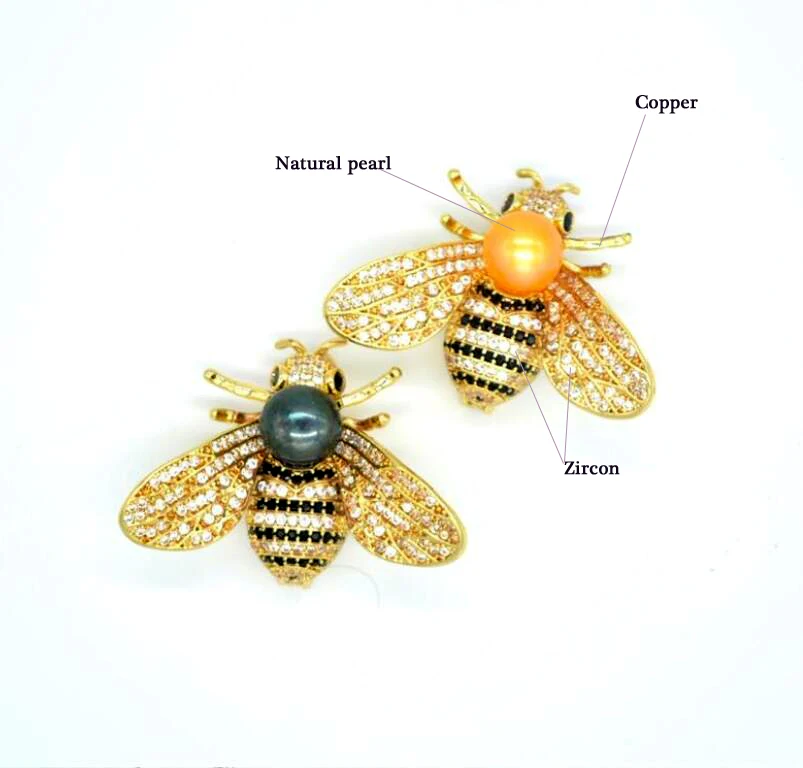 Csxjd Медь литья Bee Брошь Циркон натуральный жемчуг корсаж шапки шарф Зажимы интимные Интимные аксессуары