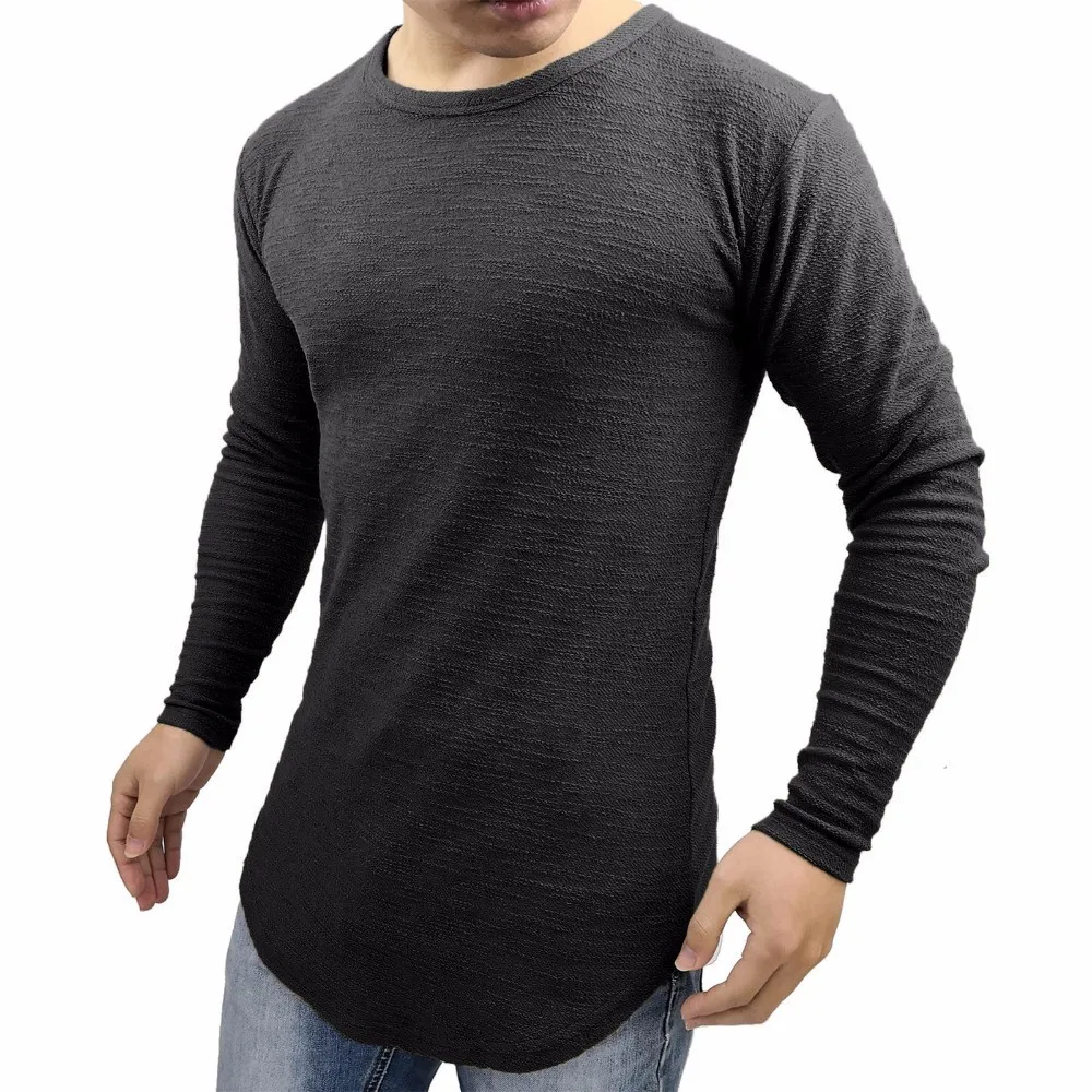 Moomphya, Мужская облегающая футболка, длинный рукав, рельефные толстые линии, ярусная футболка, удлиненная, кривая кромка, хип-хоп, футболка, уличная одежда, топы