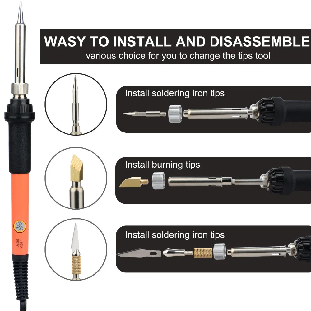 71 шт./компл. 60 Вт паяльная из древесины крепкой породы комплект для выжигания Регулируемый гравировка пирография инструмент сварки мастерство с тиснением дерева горения