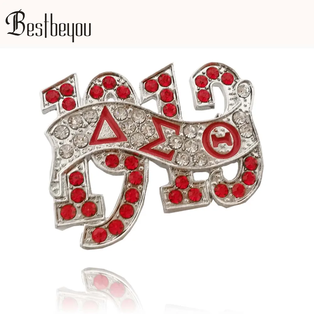 Родиевое покрытие Красная Delta Sigma Theta Sorority 1913 DST AEO письмо на лацкане брошь, ювелирные изделия, аксессуары - Окраска металла: Родиевое покрытие