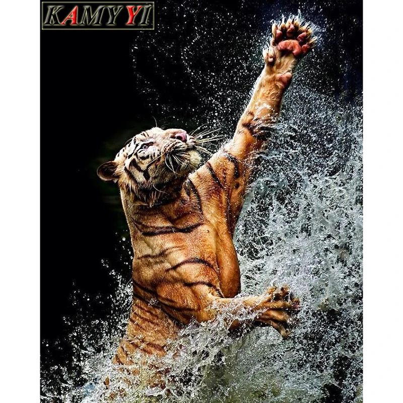 

Full Drill Diamond 5D DIY Diamond Painting "Tiger Control Water" Diamond Embroidery Cross Stitch Rhinestone Mosaic Painting