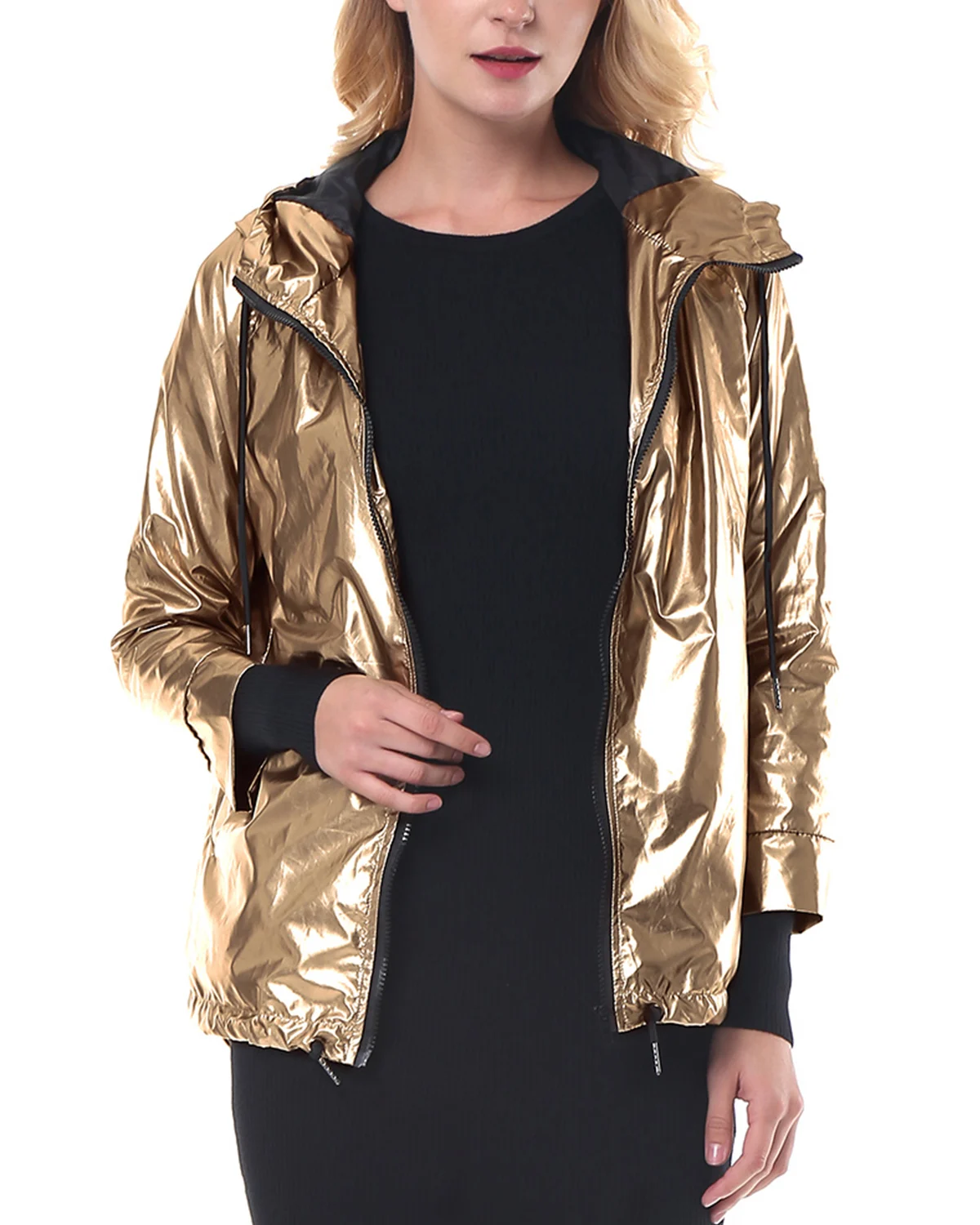 discounted  Wipalo Women Autumn And Winter Fashion Imitation Metal Loose Jacket Zipper Hooded Sweater Long Slee