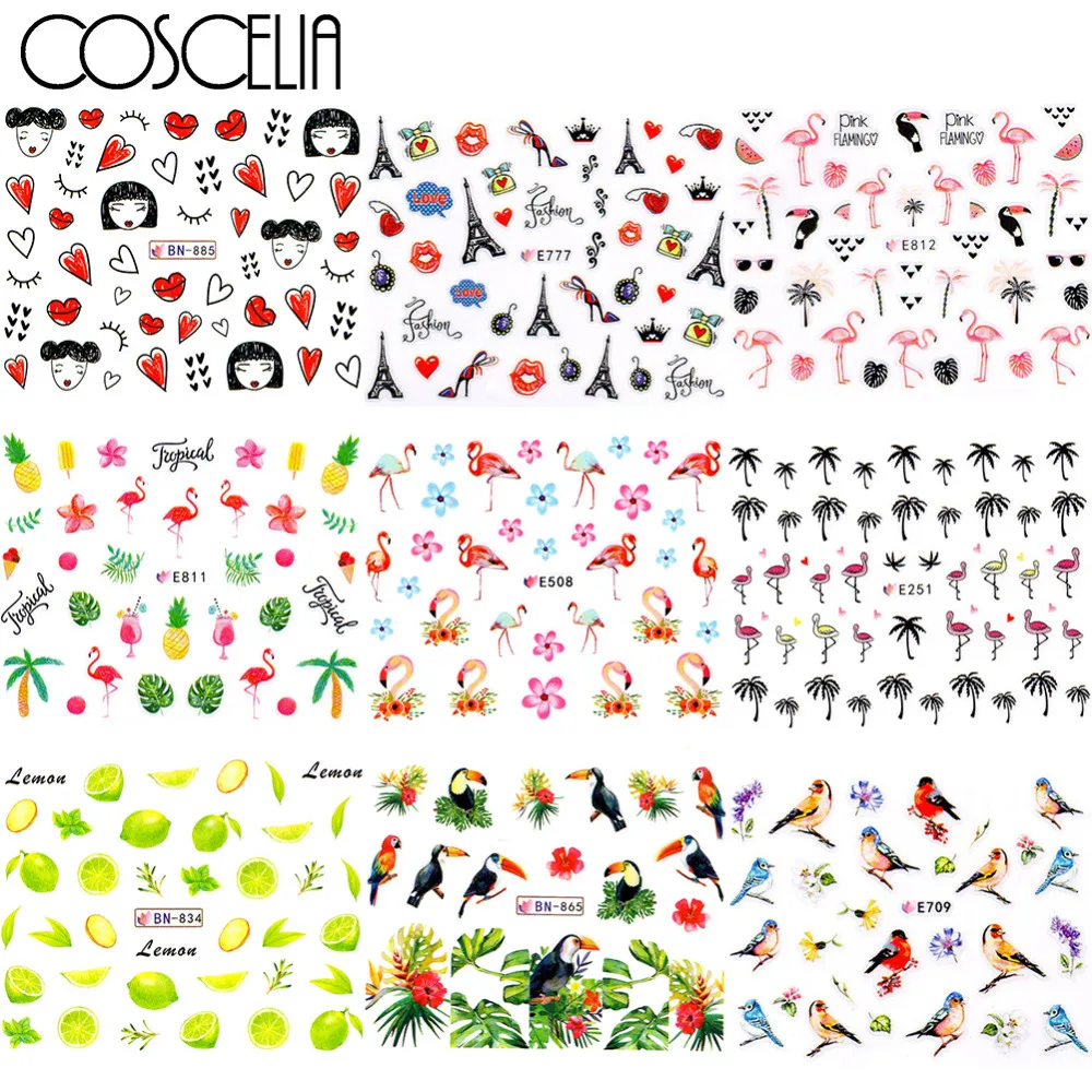 

All For Manicure Nail Art 1pc Nail Sticker Flamingo Fruit Water Decals Sliders For Nail Decoration Stickers Manicure Art Sticker