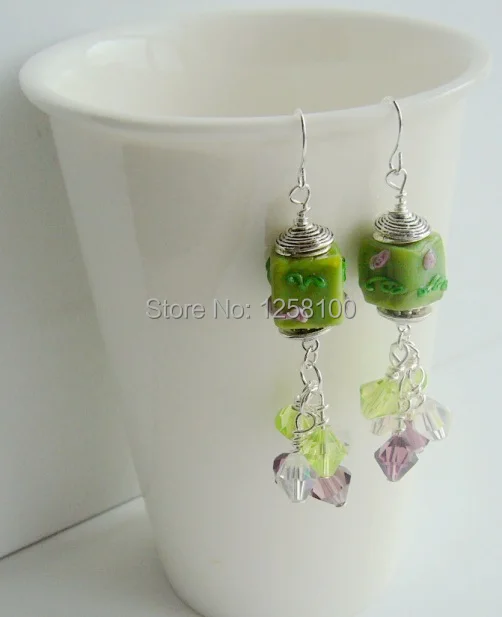 Handmade crystal earrings plus hand-painted glass beads/ Crystal for women/ E140431 | Украшения и аксессуары