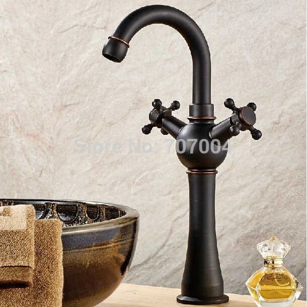 

Oil-rubbed Bronze Finished Deck Mounted Dual Handles Tall Basin Sink Mixer Taps Single Hole Countertop Bathroom Basin Faucet