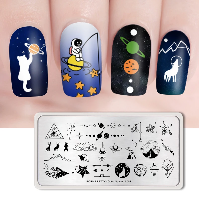 

BORN PRETTY Nail Art Stamp Image Template Outer Space Star Moon Pattern Nail Stamping Plates Manicure Stencil Tools