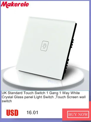 Стандарт Великобритании сенсорный выключатель 1 банда 1 способ золотой кристалл стеклянная панель, выключатель света, сенсорный экран настенный выключатель, настенная розетка для лампы