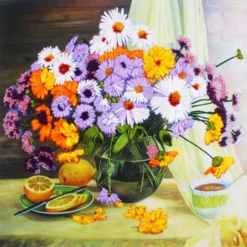 

55X55cm Elegant lemon flavor new hot needlework 3d cross stitch kit Unfinished Ribbon embroidery painting fashion Home decor