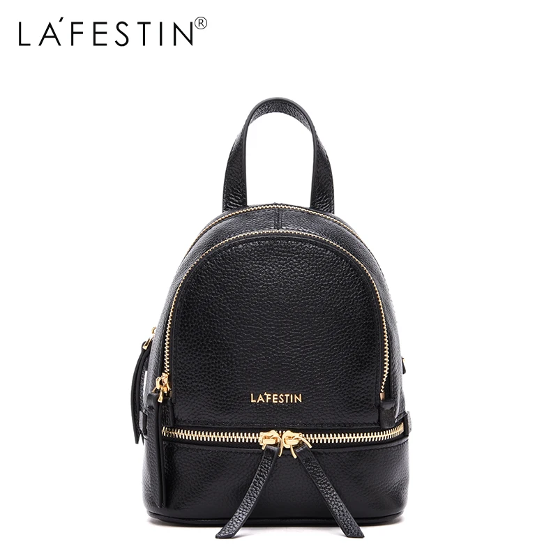 LAFESTIN Leather Small Backpack Mini Women Casual Zipper Style Backpack Girls School Bags Back ...