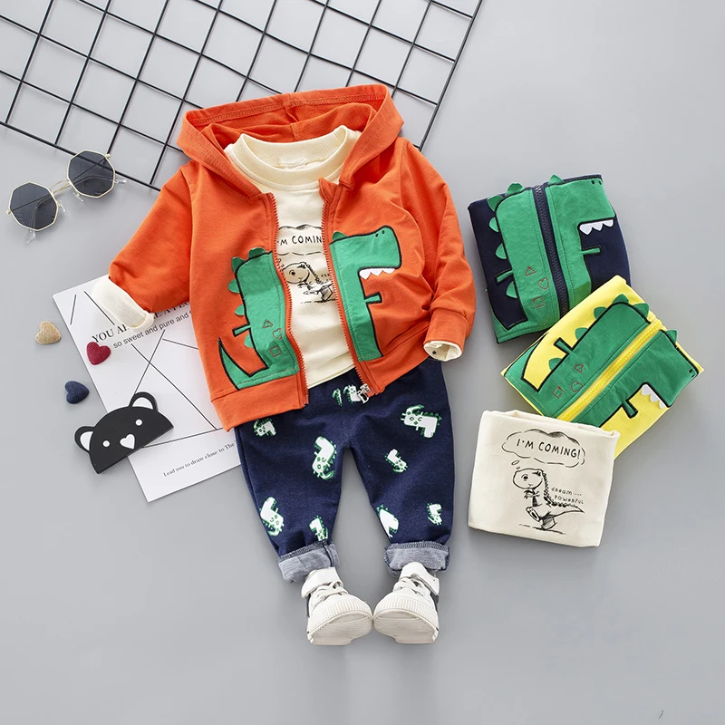 

ZWXLHH 2019 New Baby Girls Boys Clothes Sets Toddler Infant Dinosaur Suits Coat+T Shirt+Pants Casual Kids Children Suits