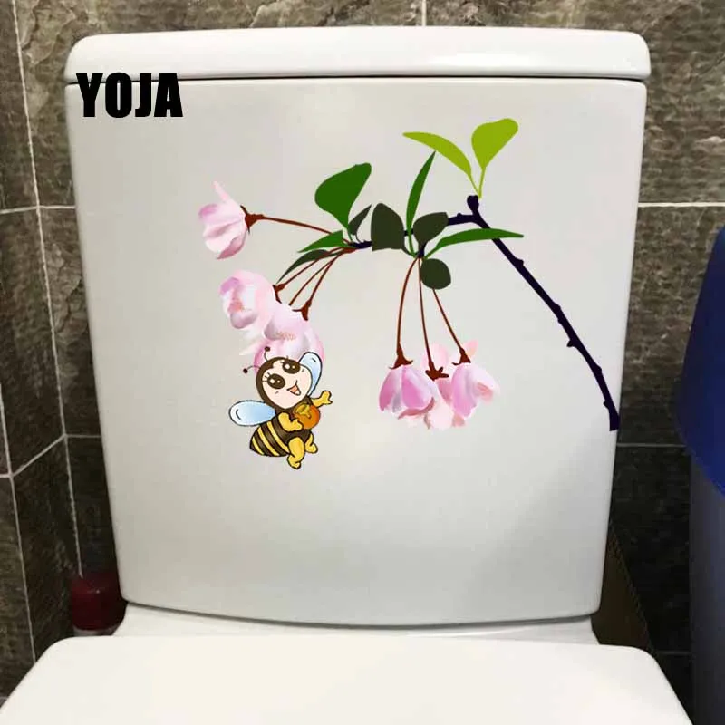 YOJA 21.8X19CM Beatiful Flowers Pink Begonia And Bee Toilet Decal Wall Sticker Bedroom Home Decor T5-0921 | Дом и сад