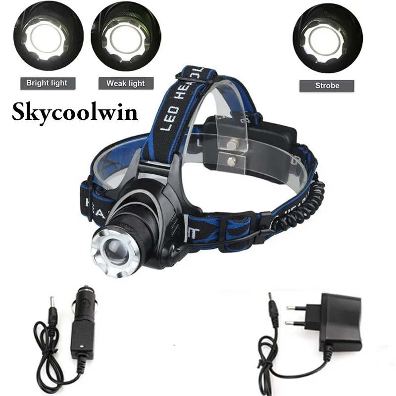 

Skycoolwin LED Head Lamp Flashlight Rechargeable 4 Mode Headlight Cree T6 Super Bright Waterproof Head light for Outdoor Walking