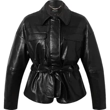 2017 autumn PU leather Jacket women’s all-match belt lacing leather PU clothing ladies motorcycle slim short jacket short coat