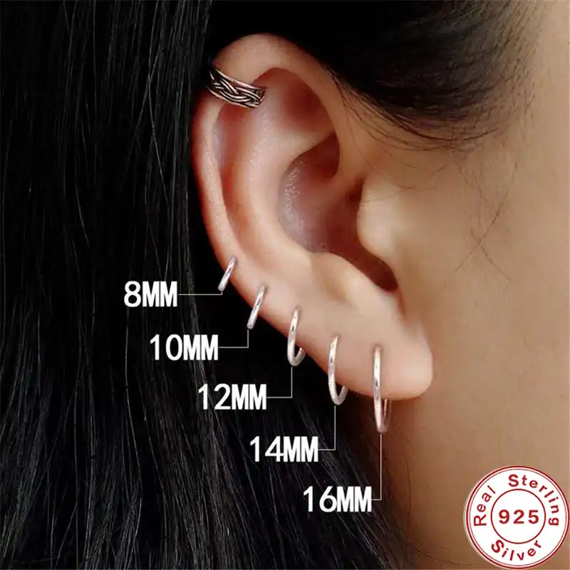 Серьги из стерлингового серебра 925 пробы для женщин, серьги с ушками, золотые серебряные маленькие серьги-кольца, свадебные серьги, ювелирны...