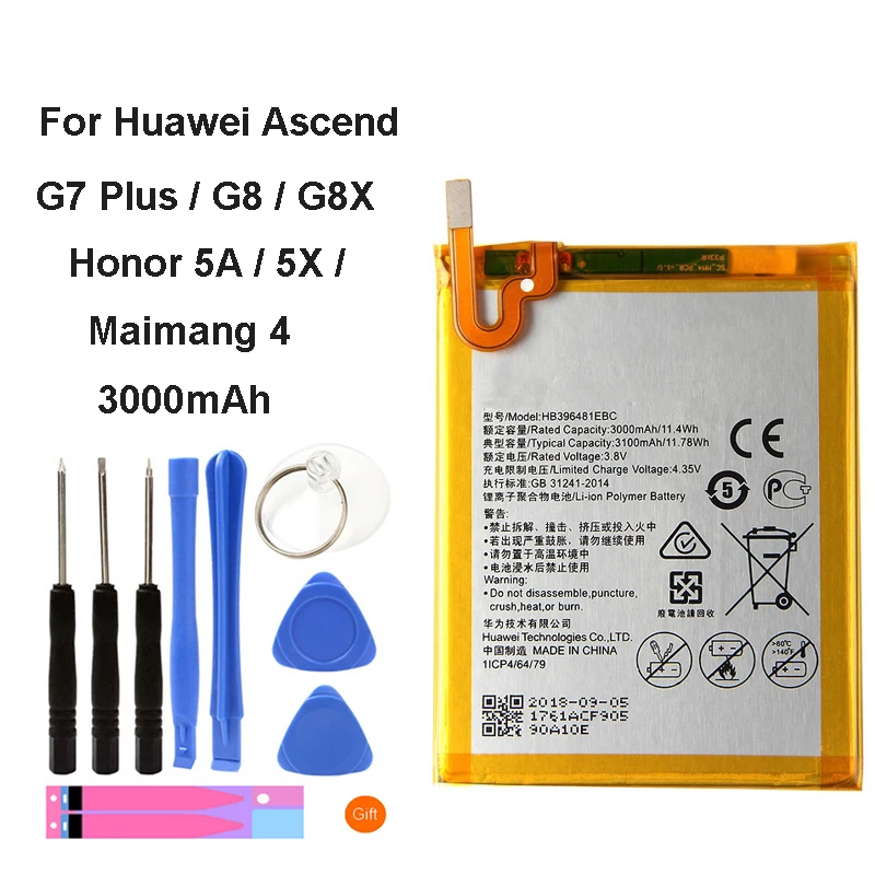 

Original battery HB396481EBC Rechargeable Li-ion phone battery For Huawei ASCEND G7 PLUS HONOR 5X G8 G8X RIO L03 -UL00/TL00/AL00