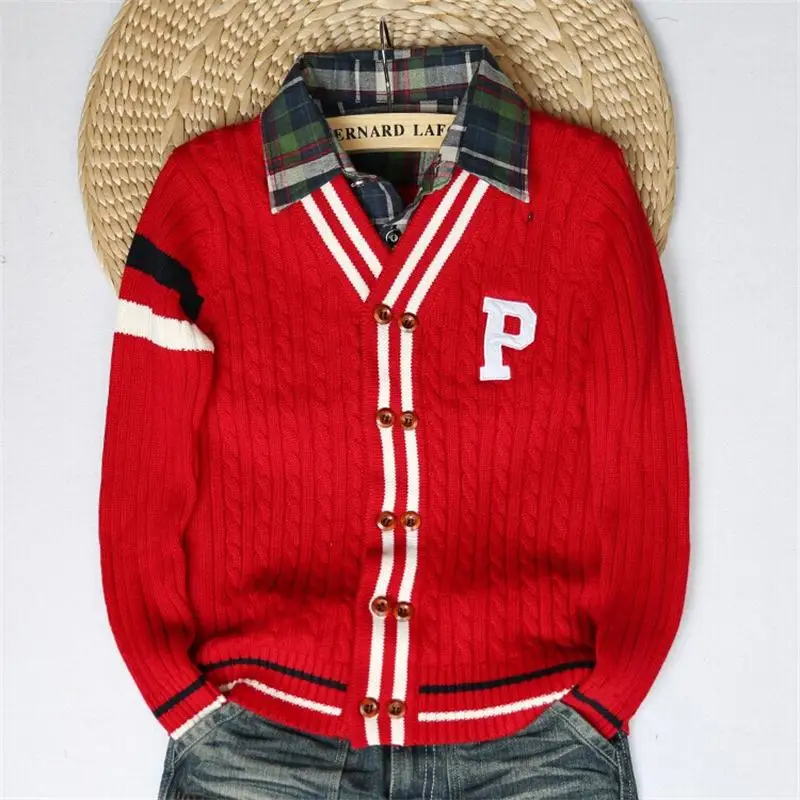 

High quality Brand Children Sweater for boy Winter outwear Turn-down Fake collar boy cardigan clothing baby clothes boys sweater