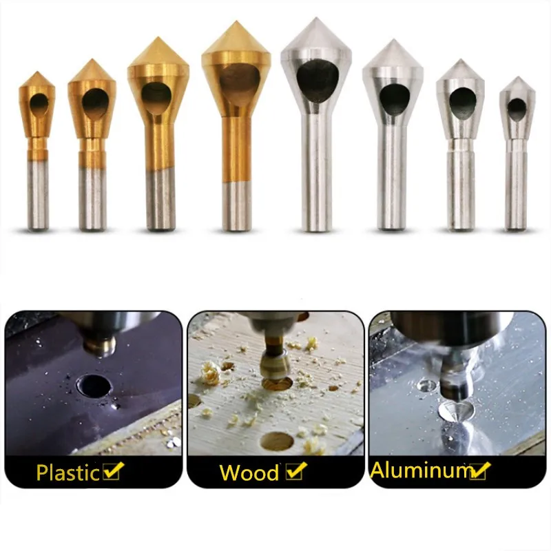 

4pcs/set 2-5mm 5-10mm 10-15mm 15-20mm Titanium Coated Countersink & Deburring Center Drill Bits Expanding Step Chamfering Hot