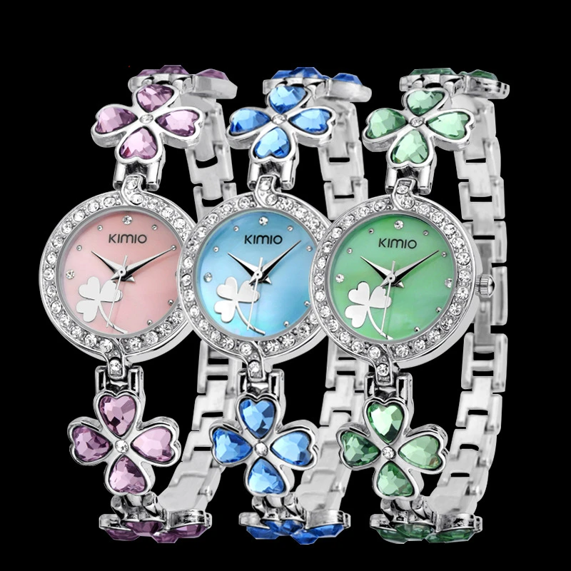 

Spot trend ladies watches Korean female student four-leaf clover rhinestone bracelet fashion women watch steel belt female watch