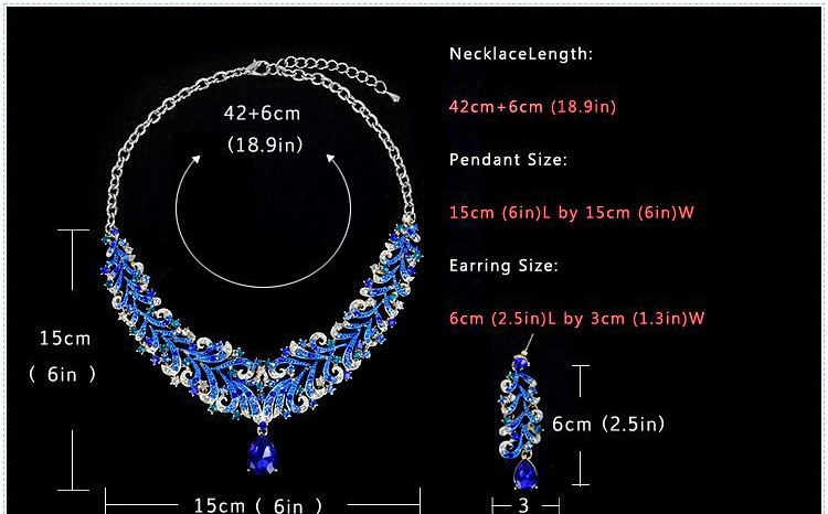 Модные Индийские Синие стразы, свадебные ювелирные комплекты для невест, свадебное ожерелье и набор серег, украшение костюма для женщин