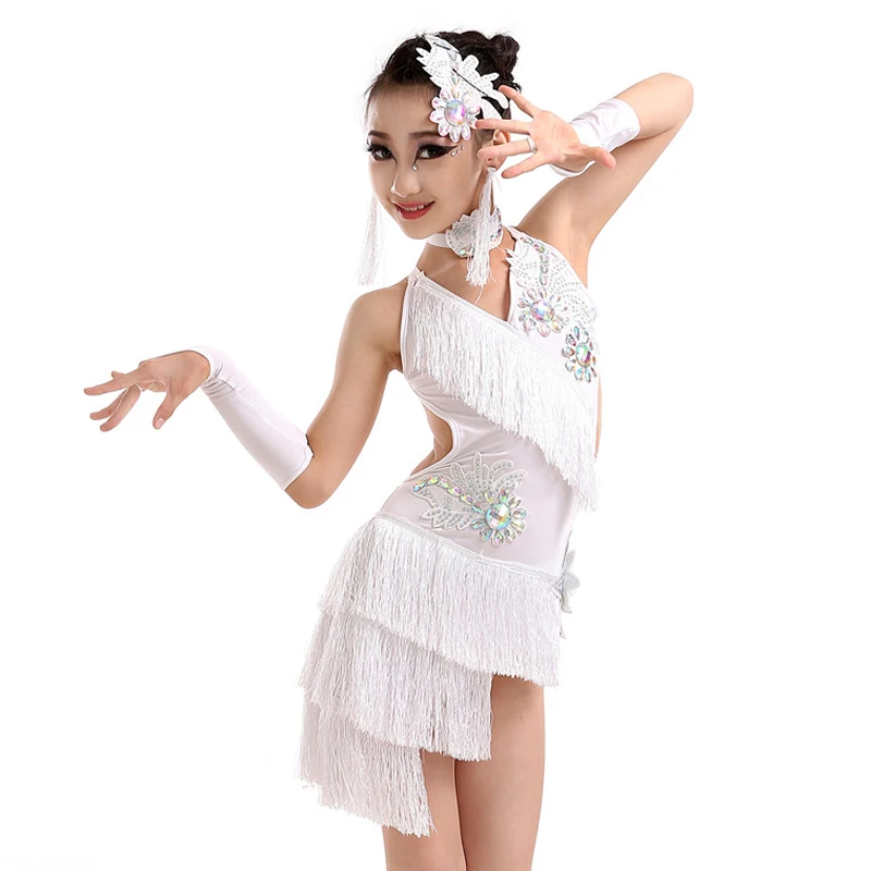 

New girls latin dance costumes senior sexy stones tassel latin dance dress for women latin dance competition dresses 110-160