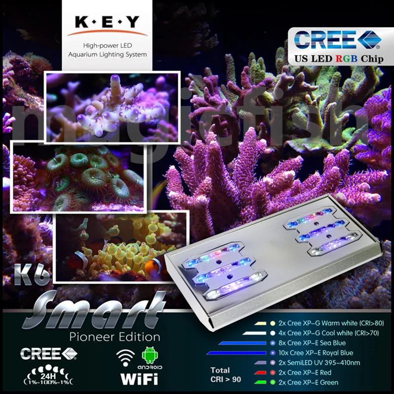 KEY k6-smart, морской аквариум, светодиодный светильник, морская вода, коралл, светодиодный светильник, имитирующий рассвет и закат, лампы для аквариума 90 Вт