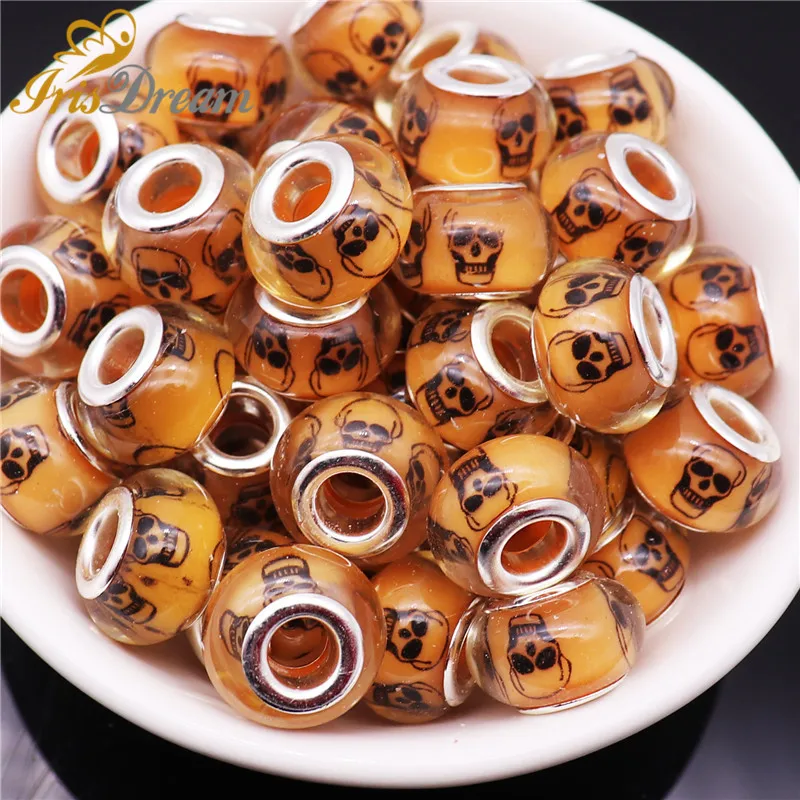 

50Pcs 925 Silver Large Hole Murano Skull Boho European Beads fit Pandora Bracelet Chain Necklace for Jewelry Making Accessories