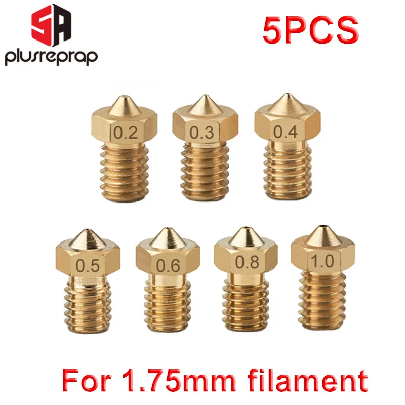 cheap 5PCS M6 Threaded Nozzle Full Metal 0.2 0.3 0.4 0.5 0.6 0.8 1.0mm for 1.75mm Filament V5 V6 Hotend Extruder 3D Printer