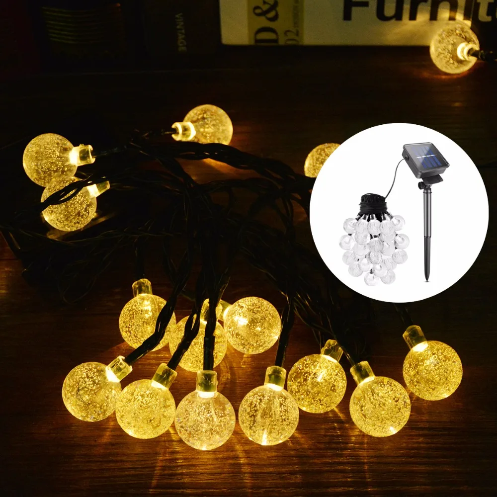 AIMENGTE Rechargeable Crystall Ball Solar LED String Fairy 6M 30LED