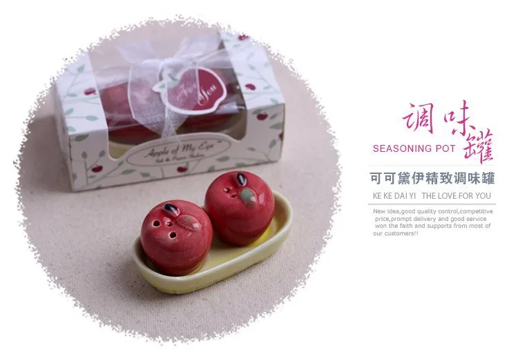Свадебный подарок и подарками для гостей-Керамика Apple of My Eye соль и перец шейкер душа ребенка партия keepsake 200 шт./лот