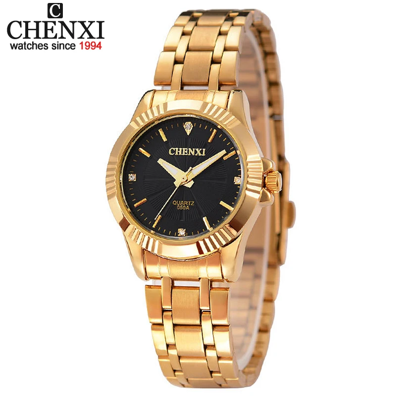 Top font b Fashion b font Brand Luxury CHENXI Watches Women Golden Watch Casual Quartz Wristwatch