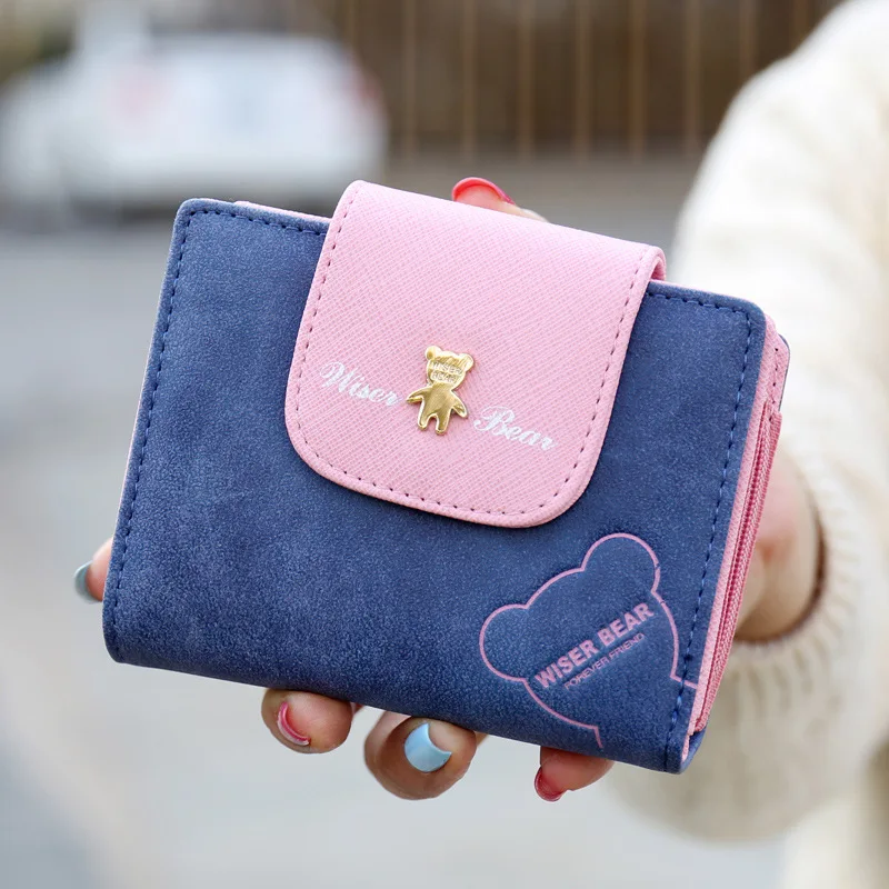 

Fashion Bear Women Wallet With Coin Pockets Female PU Leather Small Purse Money Card Coin Holder Ladies Purses -- BIC072 PR49