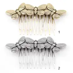 Женские винтажные из металлического сплава в европейском стиле, расческа для волос, три бабочки, матовые Свадебные вечерние шпильки для