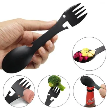

Multi-functional Outdoor Tools Stainless Steel EDC Kit Practical Fork Knife Spoon Bottle/Can Opener for Camping Survival Hunting