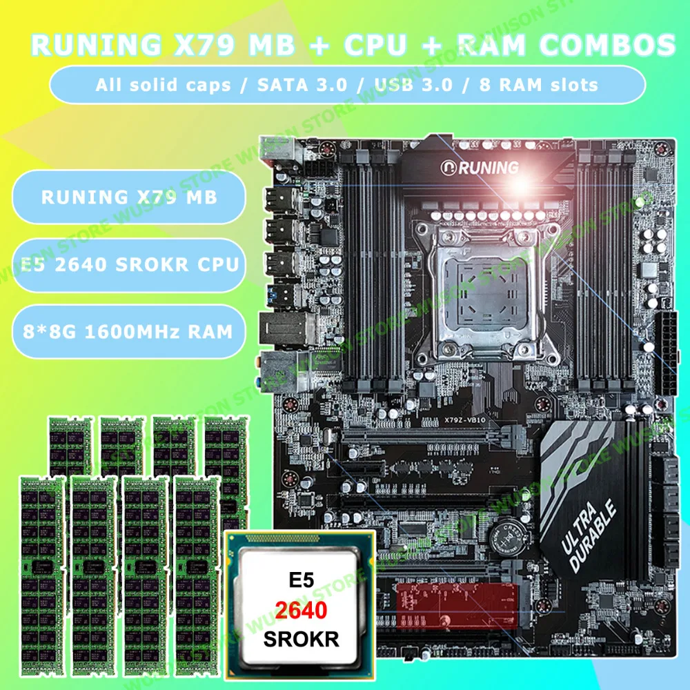 

New!!Runing Super ATX X79 LGA2011 motherboard 8 DDR3 DIMM slots max 8*16G memory Xeon E5 2640 C2 CPU 64G(8*8G)1600MHz DDR3 RECC