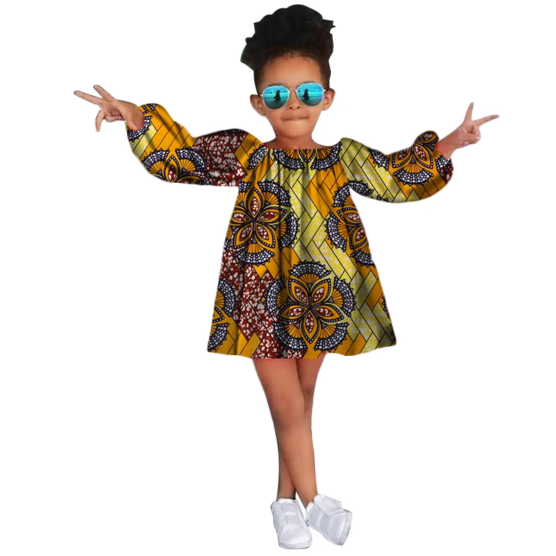 Милое детское платье в африканском стиле для девочек; платья с длинными рукавами и принтом в африканском стиле; вечерние платья для маленьких девочек; модная одежда в африканском стиле; Bazin Riche; WYT225