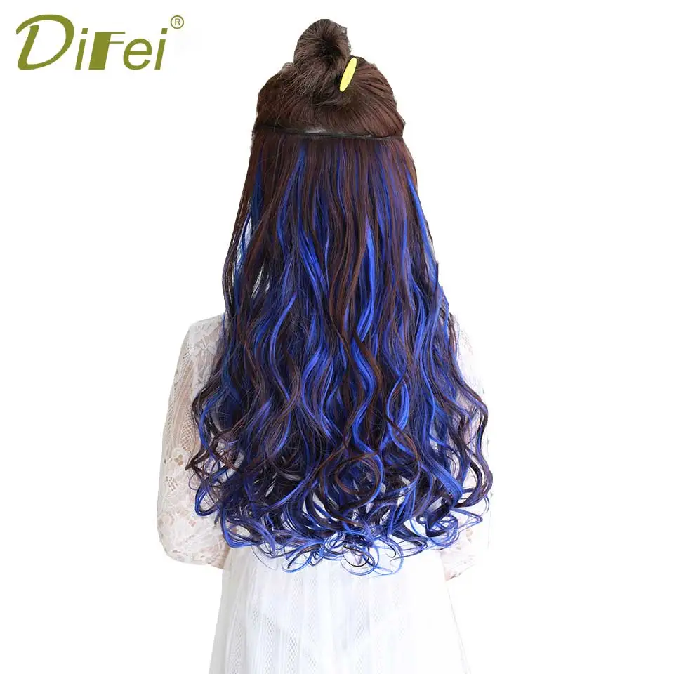 DIFEI 15 цветов длинные вьющиеся накладные волнистые волосы 5 клипсов в высокой температуре волокна синтетические поддельные волосы