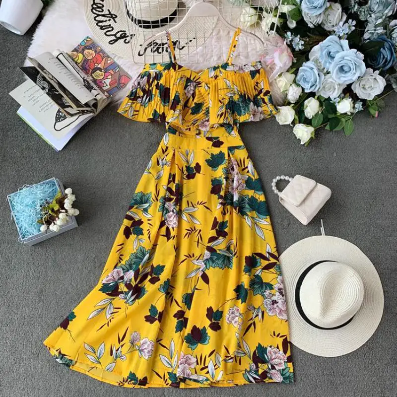Летнее винтажное длинное платье Vestidos женское модное Цветочное платье с открытыми плечами сексуальное пляжное платье на бретельках Вечерние платья