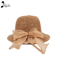 Летняя вязанная шляпа вязанная крючком Женская темно-синяя японская хлопковая сетчатая рыболовная Кепка женские складные Винтажные Солнцезащитные очки с бантом