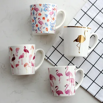 

400ml Large Flamingo Bone China Coffee Mug Animal Bird Cup for Tea and Milk Glod Pink Colorful Creative Wedding Anniversary Gift