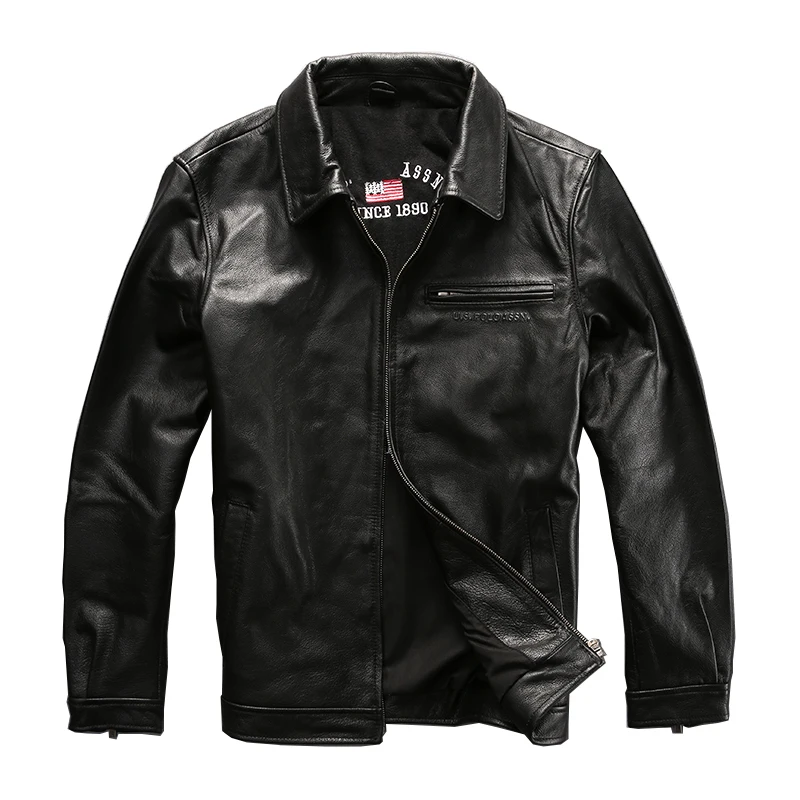 

simple design good quality coat men's cow leather jacket mens genuine cowhide leather vintage rider jacket