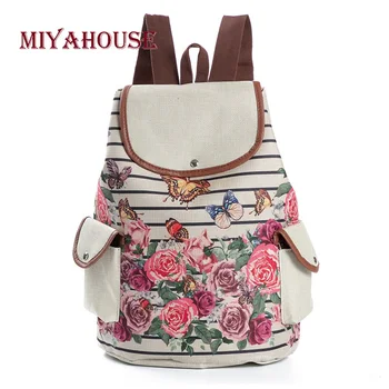 

Miyahouse Colorful Floral Printed School Backpack For Teenage Girls Linen Material Travel Backpack Female Drawstring Bag