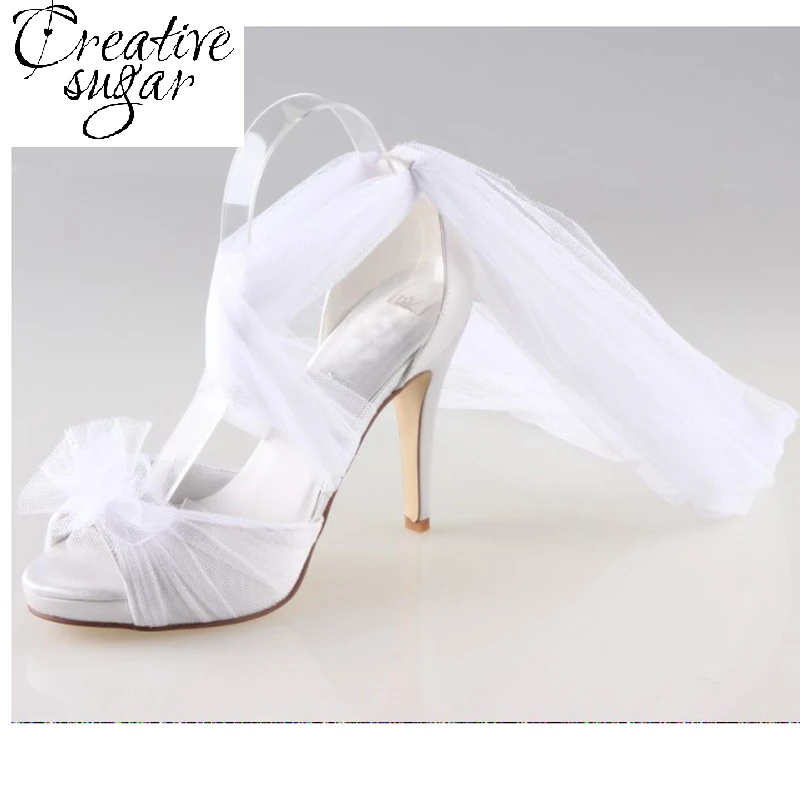 Creativesugar ручной работы Белая сказка свадебные длинные фатиновые мягкой сетчатой ткани обертывание ног туфли-лодочки Свадебная вечеринка Homecoming Quinceanera обувь