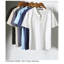 Sinicism Store 5XL мужская хлопковая льняная футболка, Мужская Летняя Повседневная футболка, мужские футболки с v-образным вырезом и коротким рукавом