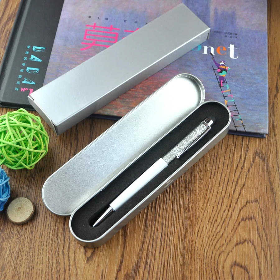 10pcs/lot Advanced Metal Pencil box crystal stylus touch pen gift tin