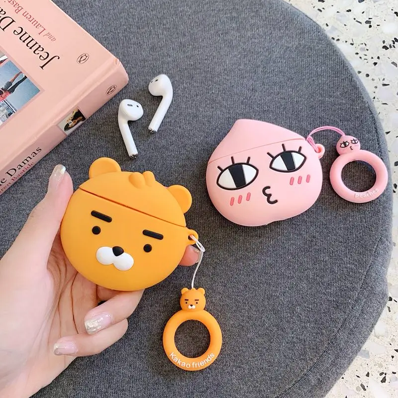 

Korean cute 3D bear pink peach wireless Bluetooth headset set Silicone Case For Airpods Earphone Protective Shockproof cases