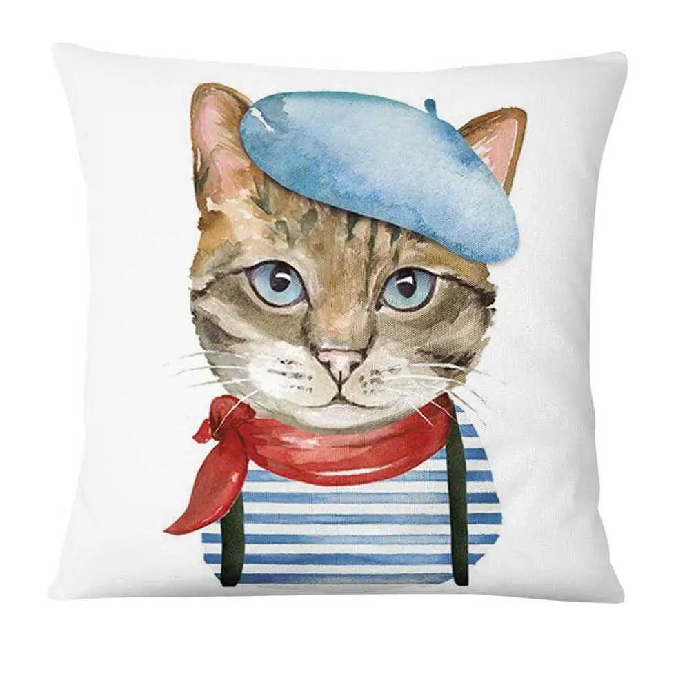 Hand Painted Cartoon Cat Digital Printed Pillowcase Home Pillow Decoration Almofadas Decorativas Para Sofa Throw Pillow 45*45 