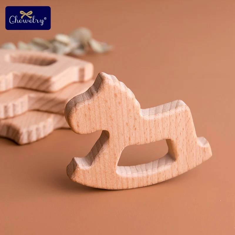 

10PC Wooden Teether Pendant Beech Wood Horse For Pacifier Chain Baby Rattle Toys DIY Baby Teething Necklace Kid Products Toys