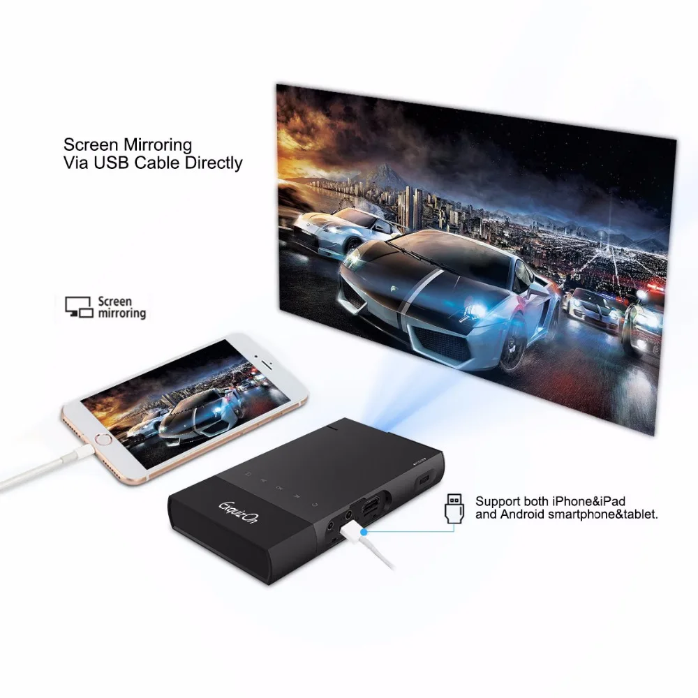 S1 DLP портативный мини проектор дома Театр 5200 mAh встроенная батарея синхронизации